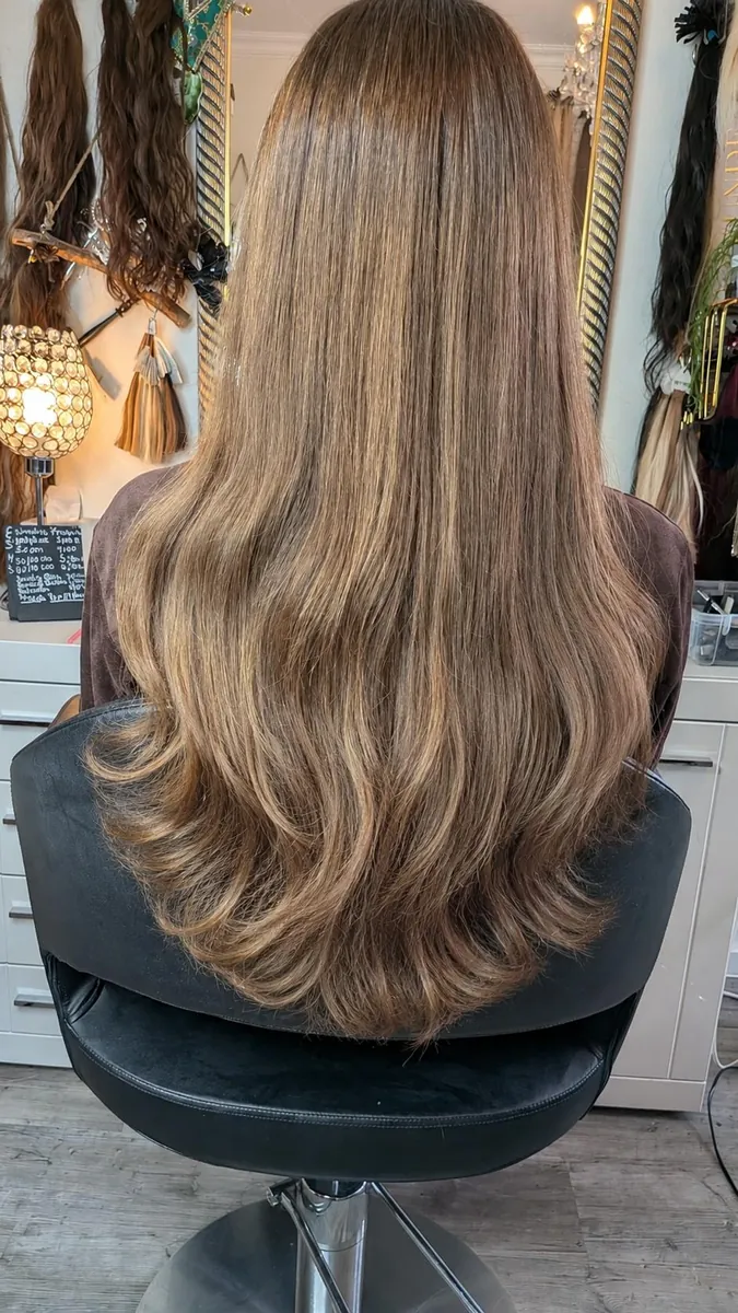 Hellbraune Haarverlängerung mit weichen Spitzen